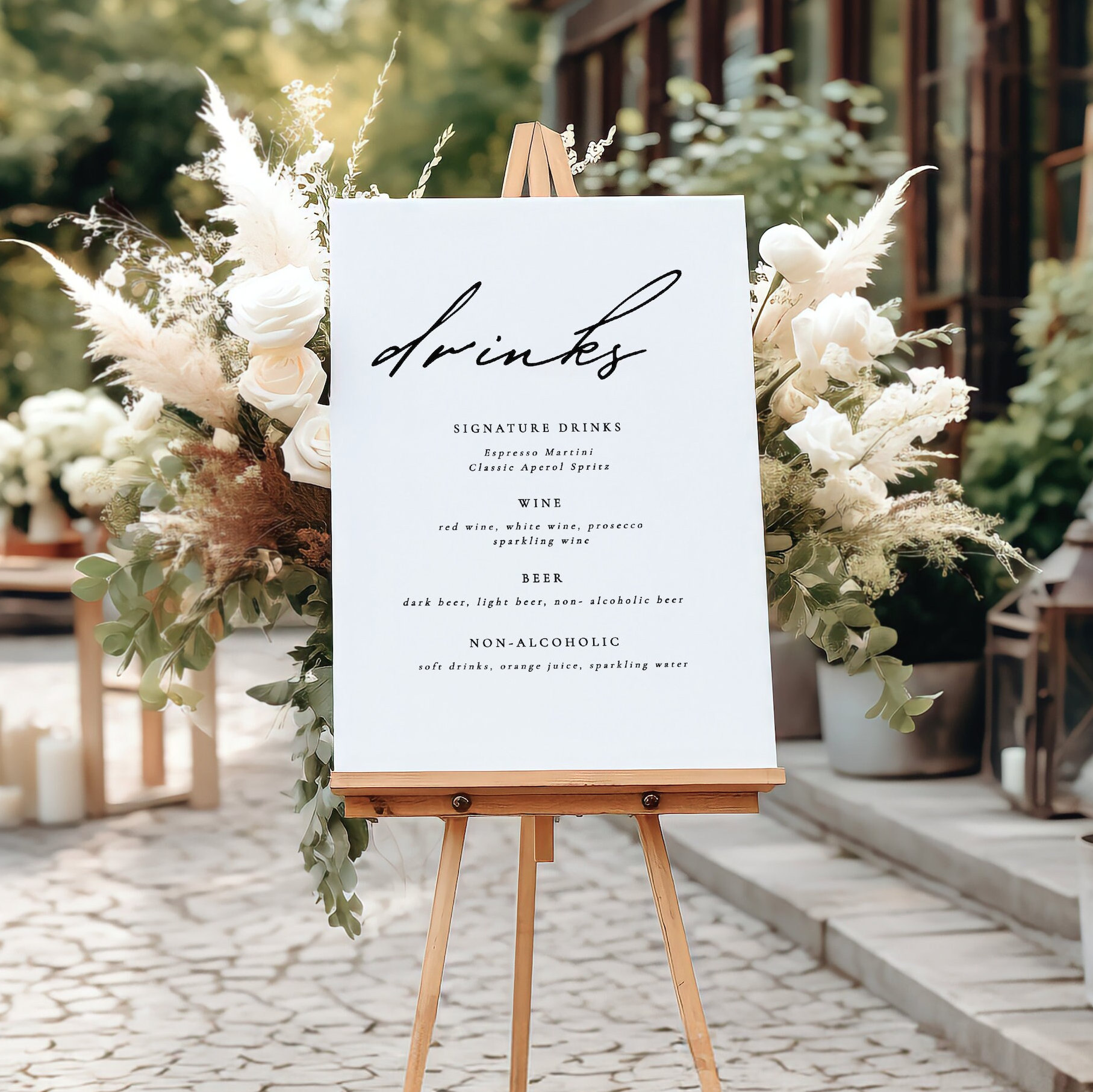 Editable Modern Bridal Shower Wedding Bar Menu Template Arabella