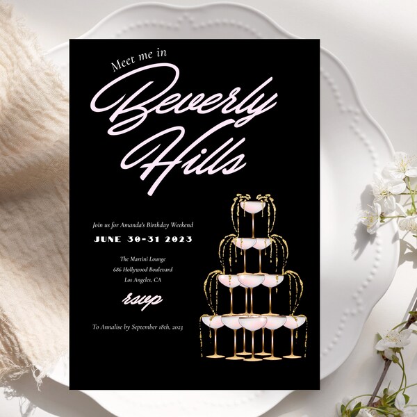 Meet Me in Beverly Hills Birthday Invitation | Birthday Weekend Getaway Single Page Invite | Los Angeles Vacation | Canva Invite Template