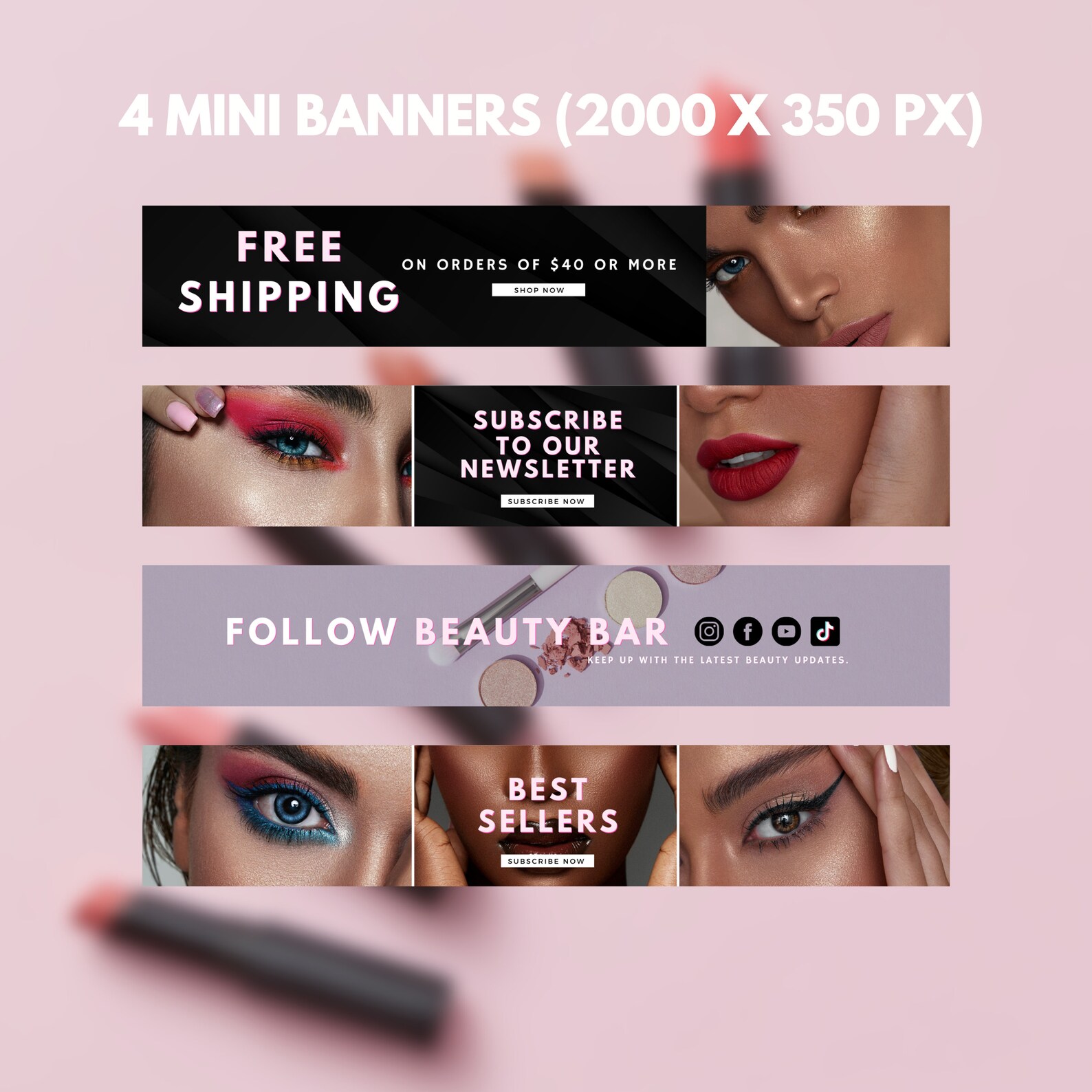 Modern Blush site Banner Template Pack, Makeup Cosmetic Skincare