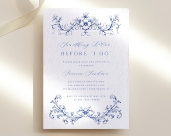 Editable Something Blue Before "I Do" Bridal Shower Invitation Template | Vintage Border Printable Invite Card | Templett Instant Download