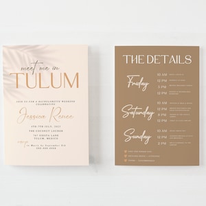 Meet Me in Tulum Bachelorette Party Printable Invite, Tan Beige Modern Neutral Bachelorette Invitation, Elegant Instant Download, Canva