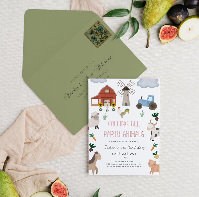 Editable Farm Animals Birthday Boy Girl Invitation Template | Farmer ...