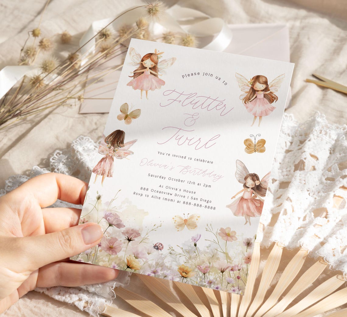 Editable Flutter & Twirl Fairy Birthday Invitation Template | Magical ...