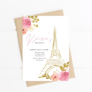 Paris Blooms Birthday Party Invite, Parisian French Printable, Paris Glam, Instant Download, Canva Editable Single Sided