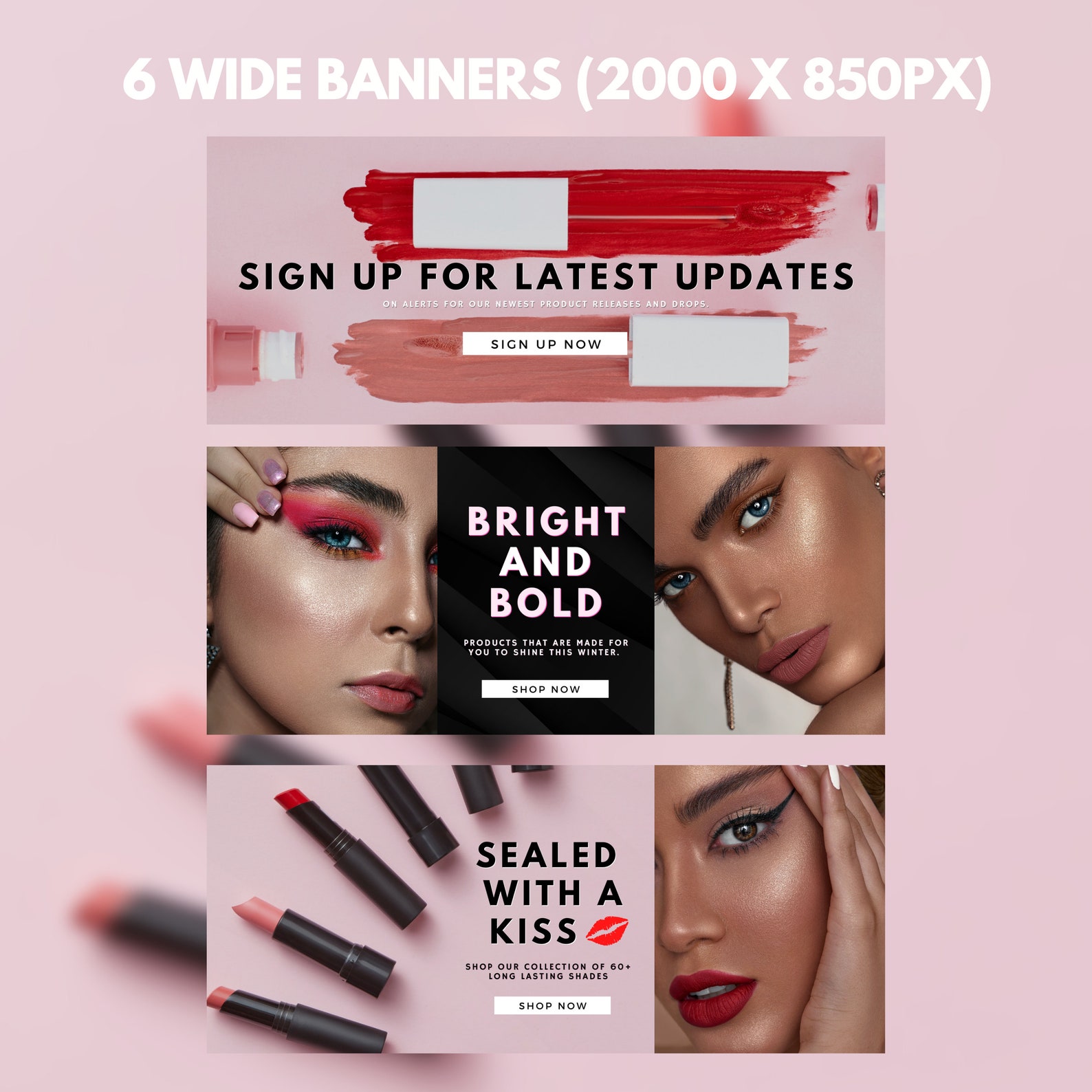 Modern Blush site Banner Template Pack, Makeup Cosmetic Skincare