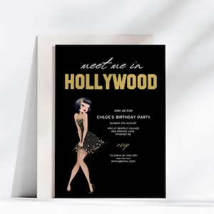 Meet Me in Hollywood Birthday Invitation |  Flapper Birthday Single Page Invite |  Party Invitation | Canva Invite Template