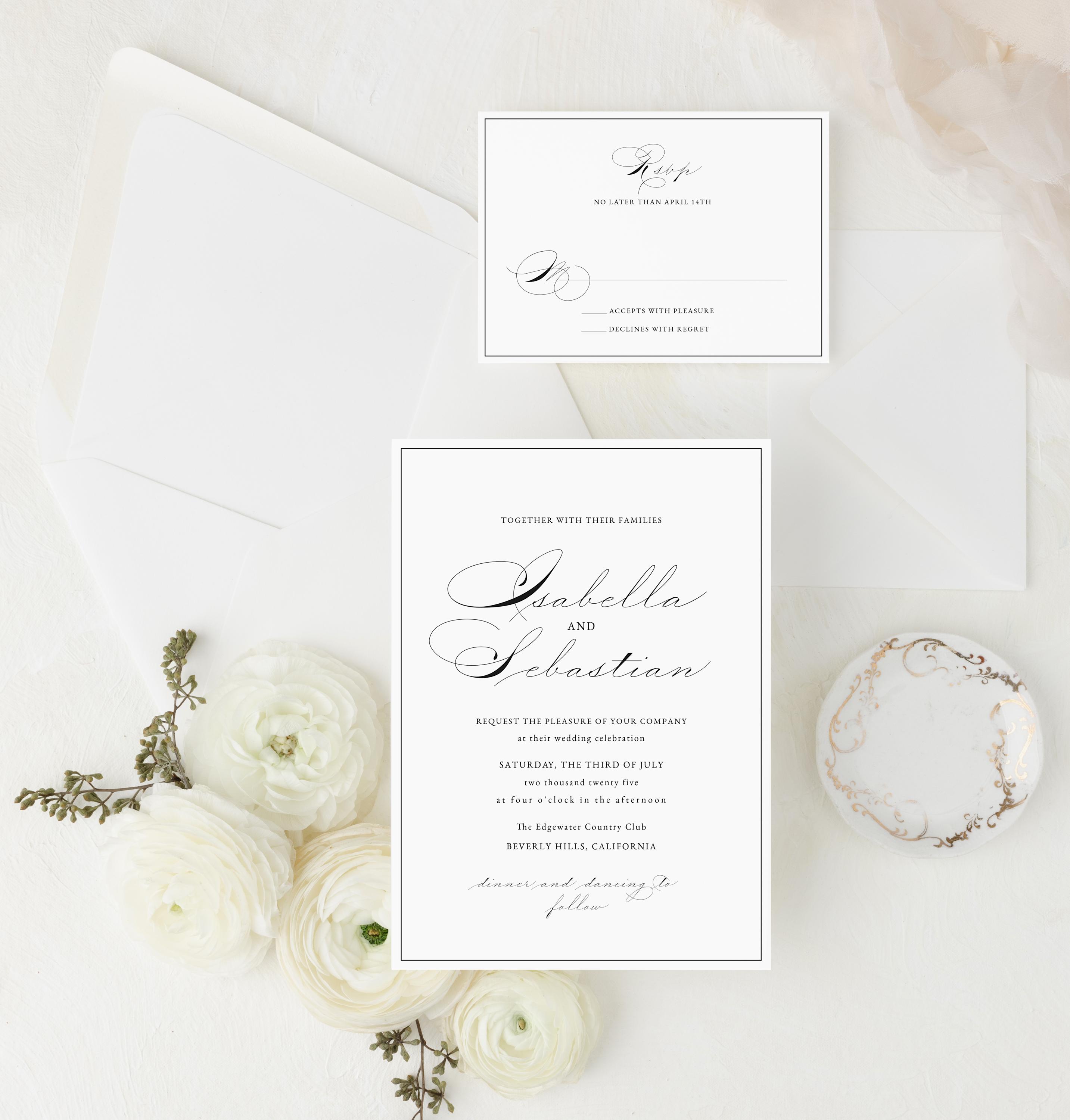 Editable Black Swan Romantic Script Modern Wedding Suite Invitation ...