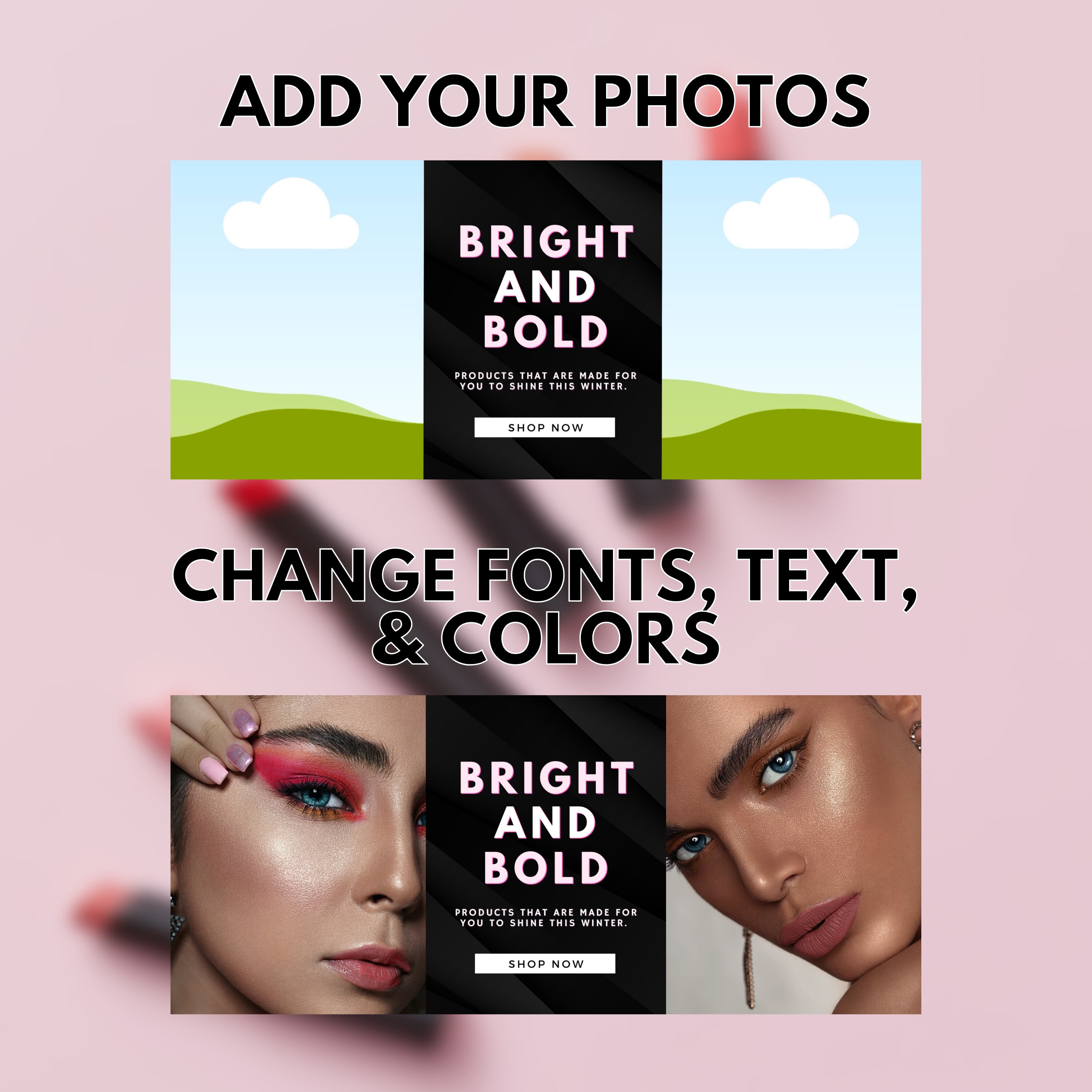 Modern Blush site Banner Template Pack, Makeup Cosmetic Skincare