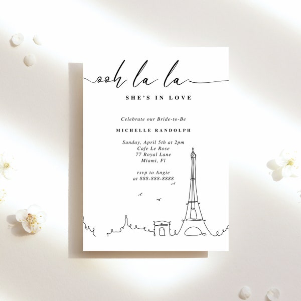 Paris Skyline Bridal Shower Brunch Invite | Ooh La La Parisian Eiffel Tower Printable Invite | Instant Download | Digital Canva Template