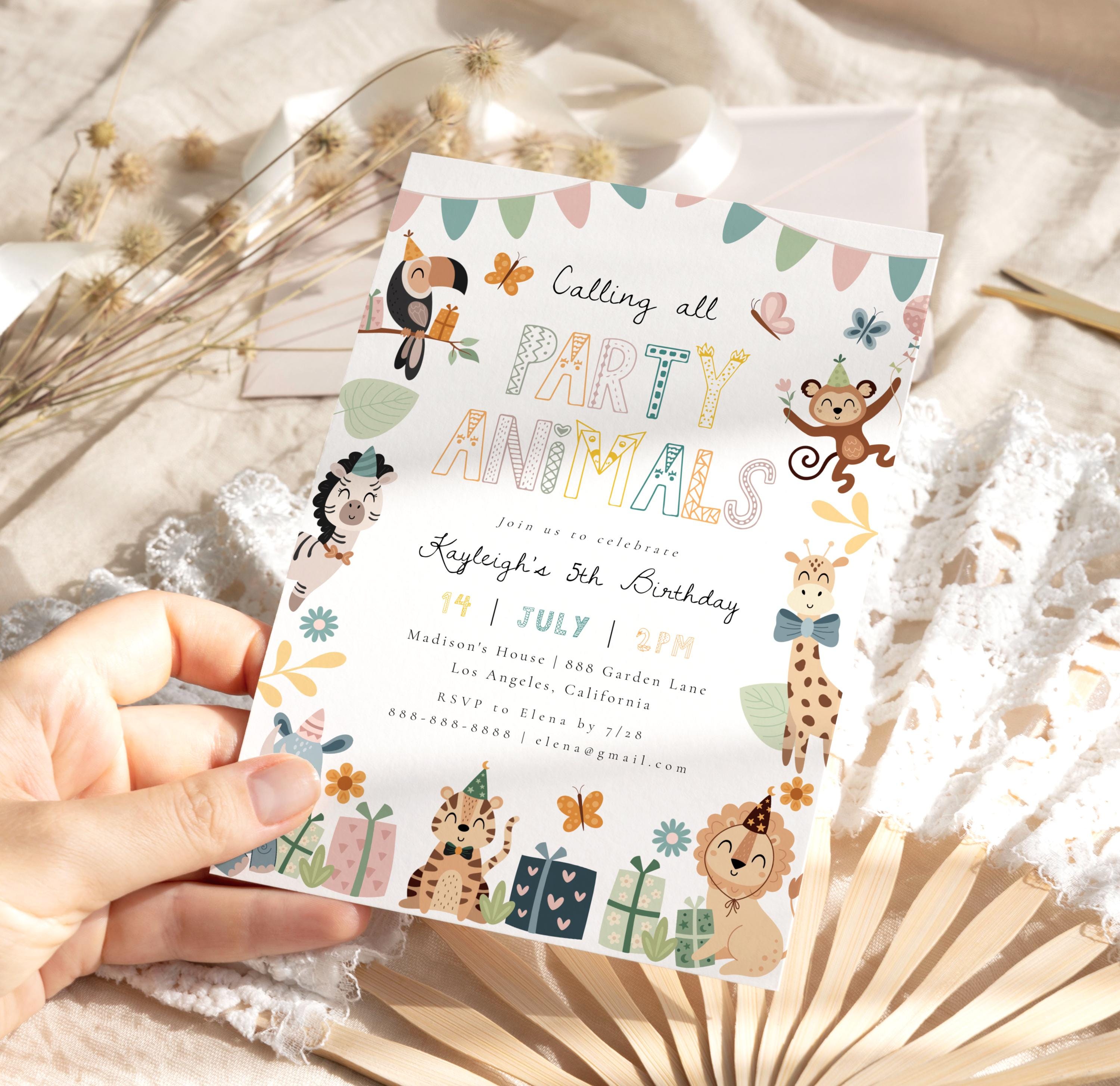 Editable Calling All Party Animals Jungle Safari Birthday Invitation ...