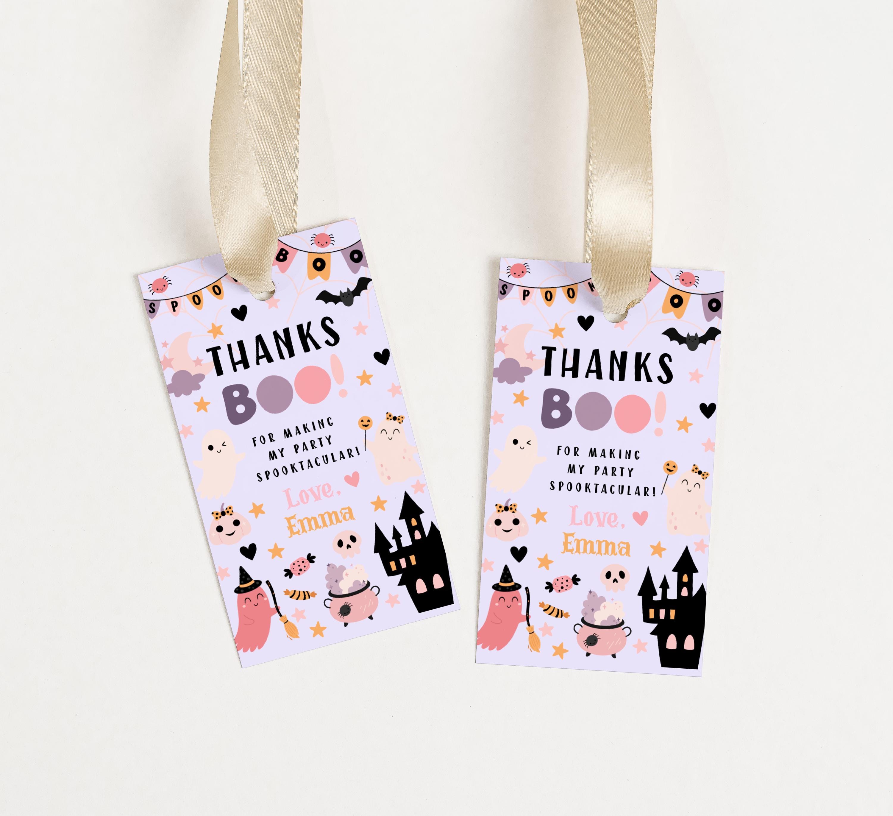 Editable Cute Ghosts Halloween Birthday Spooky Thank You Favor Tag ...