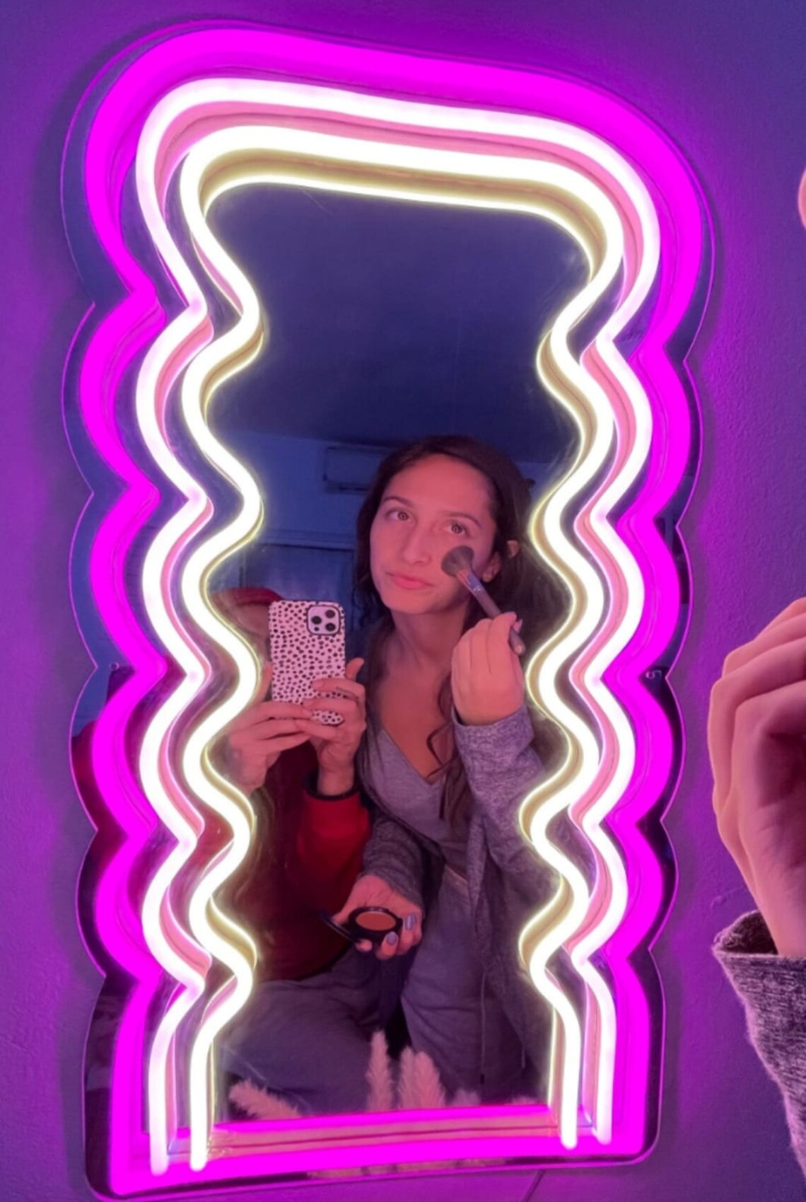 Wavy Pink Neon Mirror Glowing Mirror Led Neon Sign Light up Etsy