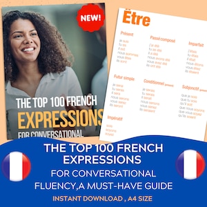 French Language Learning, 100 Common French Phrases, Verbs,  Conjugations , common french expressions , a Gift for Him - Digital Download