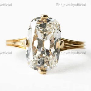 Vintage Moissanite Engagement Ring, 3.50 CT Old Mine Cushion Cut, Fish Tail Prong Wedding Band, Perfect Anniversary Gift for Women