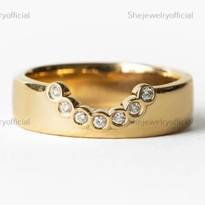 14k Gold Moissanite Chevron Ring: Pave Stack Bridal Enhancer