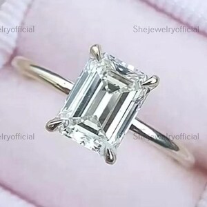 3 CT Emerald Cut Moissanite Engagement Ring 14K White Gold Solitaire Anniversary Promise Ring