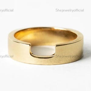 Cigar Band Ring 14K Gold 5mm Wide Cutout Statement Ring Unique Wedding & Stacking Luxury Gift for Her