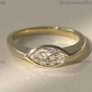 1 CT Marquise Cut Moissanite Engagement Ring, East West Bezel Set Solitaire 14K Gold Wedding & Promise Ring