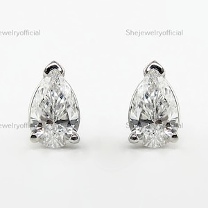 1 Ct Pear Diamond Solitaire Stud Earrings 14K Solid Gold Four Prong Unisex Elegant Jewelry Gift