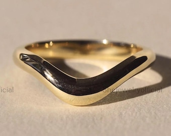 14k Curved Engagement Band | Real Gold Wedding Ring | 2.5 MM Curved Band | Contour Stackable Ring for Engagement & Wedding