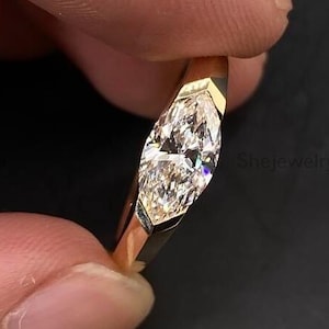 Marquise Lab Grown Diamond Ring: 14K Yellow Gold Bezel Engagement