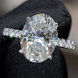 4 CT Oval Lab Diamond Engagement Ring with Hidden Halo, IGI Certified Anniversary Gift for Her