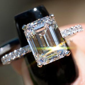 2.80 CT Emerald Cut Lab Grown Diamond Engagement Ring Pave IGI Certified Wedding Ring Gift for Her Anniversary Ring