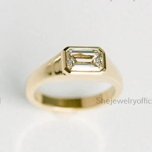 1 Carat Emerald Diamond Signet Ring in 14K Solid Gold Men's Wedding Engagement Band