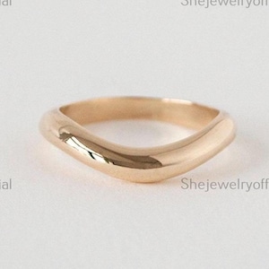 14k Gold Curved Wedding Band: Stackable Contour Ring