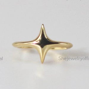 14K Gold Star Ring, Adjustable Big Finger Band, Four Point Star Jewelry, Anniversary Gift
