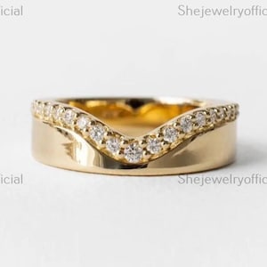 14k Gold Diamond Chevron Ring: U Shaped Wedding Band