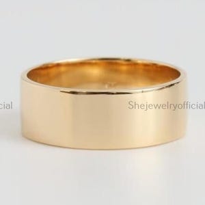 14k Yellow Gold Wedding Band: 7mm Flat Polished Ring