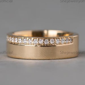 Alliance en moissanite coupe ronde pour femmes, or 14 carats, 5 mm de large, jonc unie, pavé uni, bague en diamant pour l'éternité, empilable, cadeaux d'anniversaire