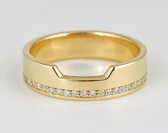 14K Gold Cigar Band Ring, Unique 5mm Wide Cut Out Design, Perfect for a Wedding Nesting Ring, Luxurious Gift for Her Wide Flat Contour Band