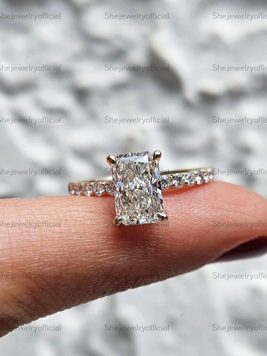 Radiant Cut Lab Grown Diamond Engagement Ring,10k 14k 18k Rose