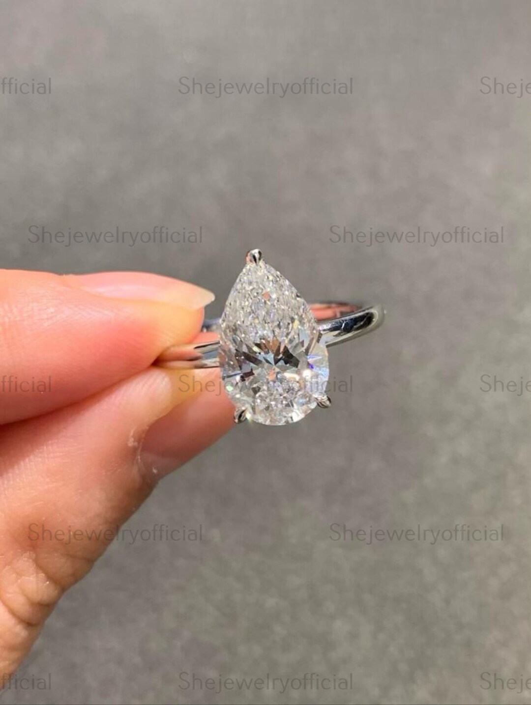 4ct Pear Cut Lab Grown Diamond Engagement Ring 14k White Gold Hidden ...