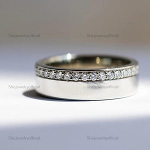 14k Gold Side Pave Diamond Wedding Band: Comfort Fit Eternity Ring