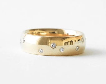 Elegant Narrow Domed Eternity Wedding Band 0.32 TCW Round Moissanite Diamonds, Flush Set in 14k Yellow Gold Stacking Ring Promise Band Gift