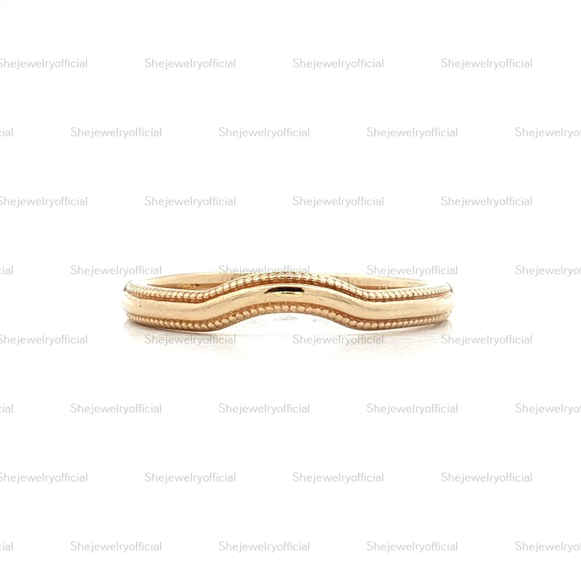14K Gold Contour Band With Milgrain, Curved Stacking Wedding Band ...
