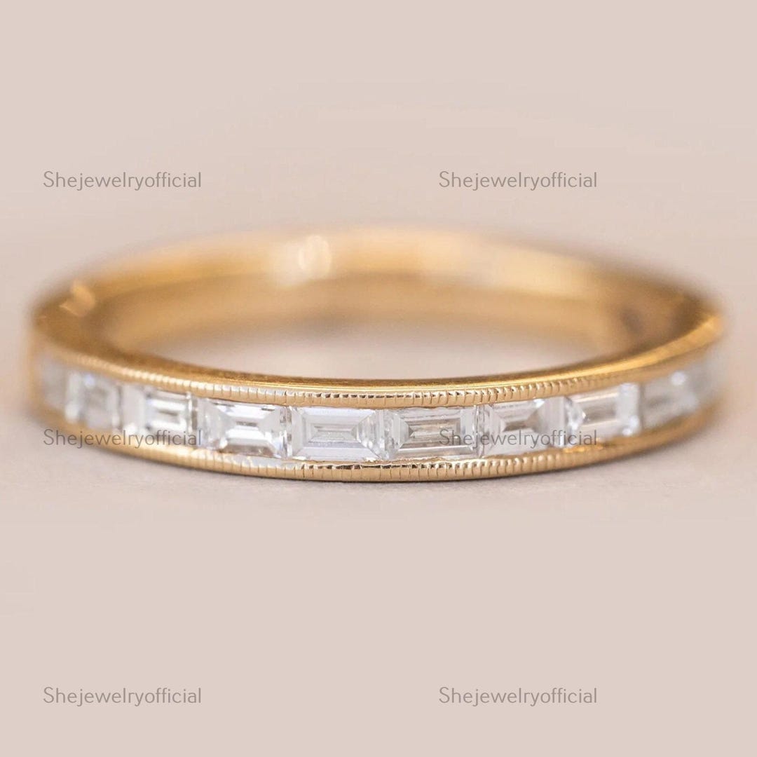 14K Gold Baguette Diamond Eternity Band: Minimalist Wedding Ring - Etsy