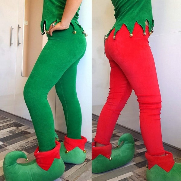 Leggings d'elfe de haute qualité faits main / Costume de mode de Noël / Petit assistant du père Noël / Leggings d'elfe en coton unisexe en velours / Vert ou rouge !