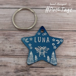 Small stainless steel star tag - bee moons stars or any design - 3 COLOURS - pet cat dog ID collar tag