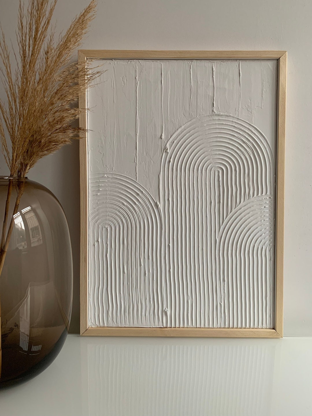 White Textured Rainbow Wall Art, Arch Textured Abstract Plaster