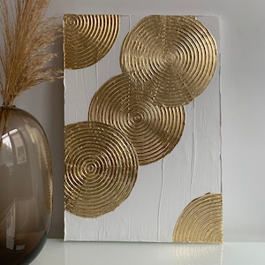 White Textured Gold Wall Art, Arch Textured Abstract Plaster Painting, Minimalist Neutral Art, Living Room Canvas, Midcentury Modern Art