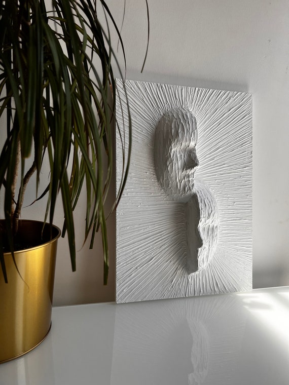 3D Faces Sculpture Plaster Art, Textured Faces Wall Art, Unique