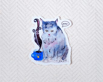 Galaxy Cat Sticker: Space Coffee Vinyl Decal - Cosmic Cat Lover Gift