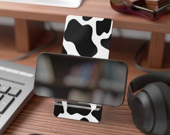 Cow Print Phone Stand, Mobile Display Stand for Smartphones,  phone holder for desk, desk accessories, work accessories, tech holder