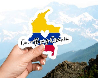 Con Alma y Corazon Waterproof Vinyl Sticker, Colombia Flag Art