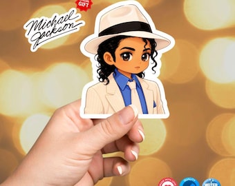 Kawaii King of Pop Chibi Sticker Cute Waterproof Glossy Vinyl Decal Aesthetic Design + Free Bonus Sticker Music Fans Gift