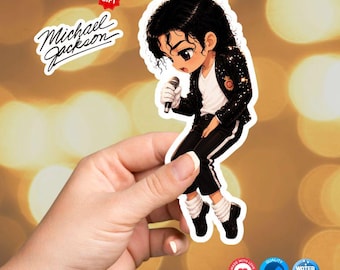 Waterproof Glossy Vinyl King of Pop Sticker Durable Chibi Fanart Decal for Car Laptop Bottle + Free Bonus Sticker Gift